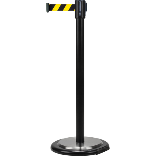 Barri&egrave;res sur pieds pour le contr&ocirc;le des foules, Acier, 35" h, Ruban Noir/Jaune, Longueur du ruban 7' Oxford Builders Supplies Inc
