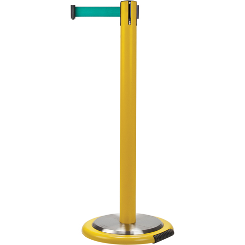Free-Standing Crowd Control Barrier, Steel, 35" H, Green Tape, 7' Tape Length Oxford Builders Supplies Inc
