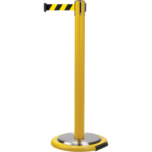 Barri&egrave;res sur pieds pour le contr&ocirc;le des foules, Acier, 35" h, Ruban Noir/Jaune, Longueur du ruban 7' Oxford Builders Supplies Inc