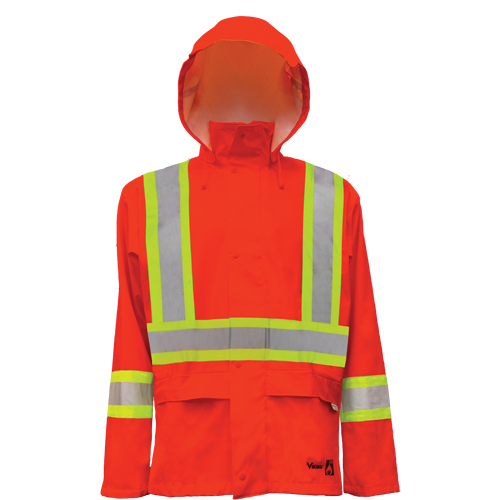 Vestes de s&eacute;curit&eacute; imperm&eacute;ables ignifuges haute visibilit&eacute; en polyur&eacute;thane, Petit, Orange haute visibilit&eacute; Oxford Builders Supplies Inc