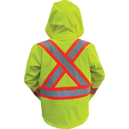 Hi-Vis FR/PU Safety Rain Jackets, Small, High Visibility Lime-Yellow Oxford Builders Supplies Inc