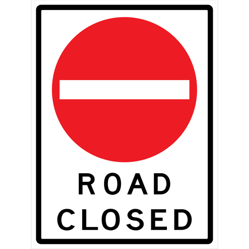 Enseigne enroulable de circulation  Road Closed , 36" x 48", Vinyle, Anglais avec pictogramme Oxford Builders Supplies Inc