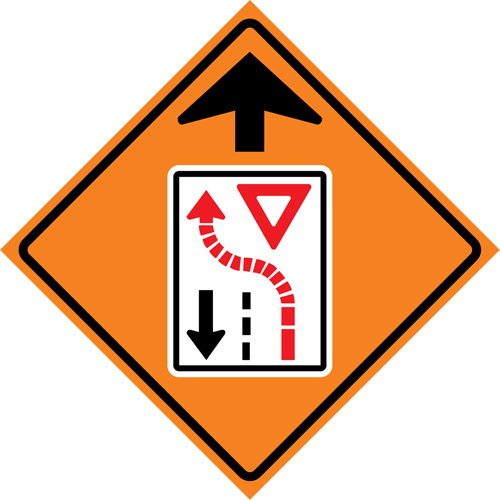Enseigne enroulable de circulation c&eacute;dez le passage devant, 29-1/2" x 29-1/2", Vinyle, Pictogramme Oxford Builders Supplies Inc
