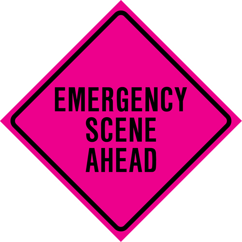 Enseigne enroulable de circulation  Emergency Scene Ahead , 36" x 36", Vinyle, Anglais Oxford Builders Supplies Inc