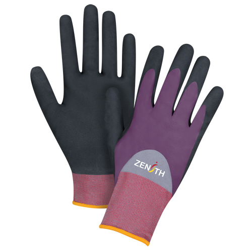 Gants enduits de premi&egrave;re qualit&eacute; ZX-2, 7/Petit, R&ecirc;vetement Nitrile/Mousse de nitrile, Calibre 18, Enveloppe en Nylon Oxford Builders Supplies Inc