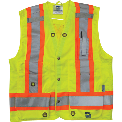 Veste de s&eacute;curit&eacute; pour arpenteur, Jaune lime haute visibilit&eacute;, Petit, Polyester Oxford Builders Supplies Inc