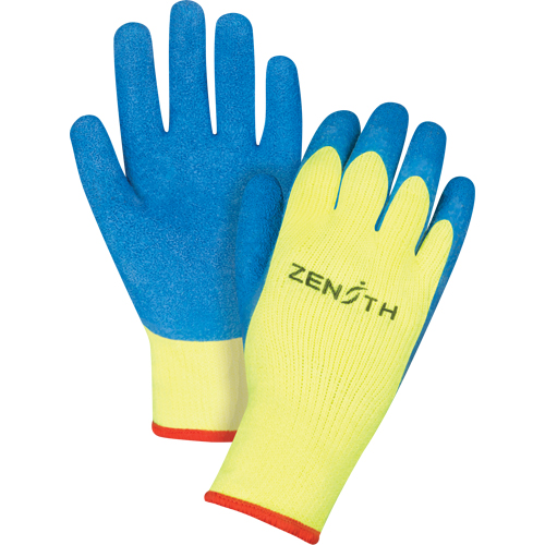 High Visibility Coated Gloves, 8/Medium, Rubber Latex Coating, 7 Gauge, Terry Shell Oxford Builders Supplies Inc