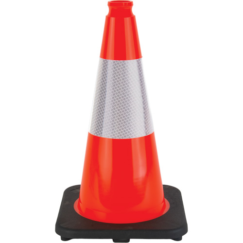 C&ocirc;ne de signalisation, 18", Orange, Bande(s) r&eacute;fl&eacute;chissante(s) 6" Oxford Builders Supplies Inc