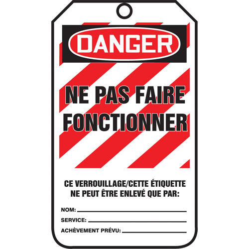 &eacute;tiquettes de verrouillage, Plastique, 3-3/8" la x 5-5/8" h, Français Oxford Builders Supplies Inc