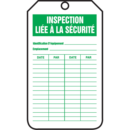 &eacute;tiquettes de s&eacute;curit&eacute; d'inspection et de contr&ocirc;le de l'&eacute;tat de l'&eacute;quipement, Papier cartonn&eacute;, 3-1/8" la x 5-7/8" h, Français Oxford Builders Supplies Inc