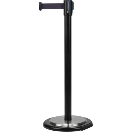 Barri&egrave;res sur pieds pour le contr&ocirc;le des foules, Acier, 35" h, Ruban Noir, Longueur du ruban 12' Oxford Builders Supplies Inc