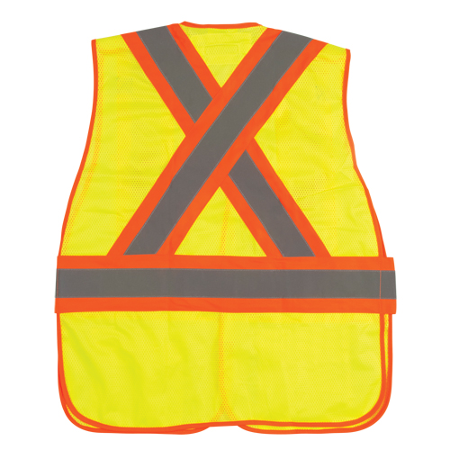 Flame-Resistant Surveyor Vest, High Visibility Lime-Yellow, Medium, Polyester Oxford Builders Supplies Inc