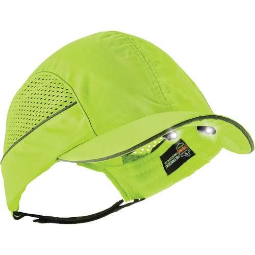 Skullerz&reg; 8960 Short Brim Bump Cap with LED Lighting, High Visibility Lime Green Oxford Builders Supplies Inc