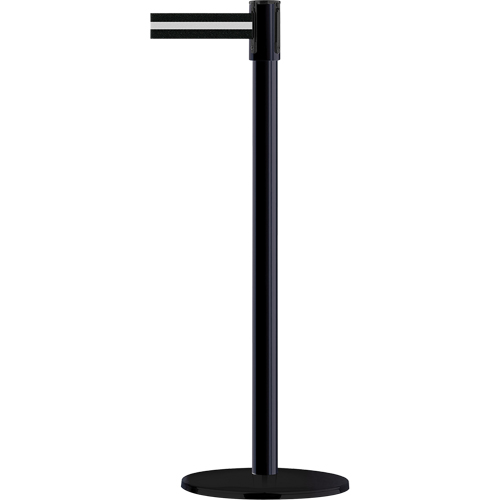Montant pour barri&egrave;re Slimline TensaBarrier, Acier, 38" h, Ruban Noir/Blanc, Longueur du ruban 7,5' Oxford Builders Supplies Inc