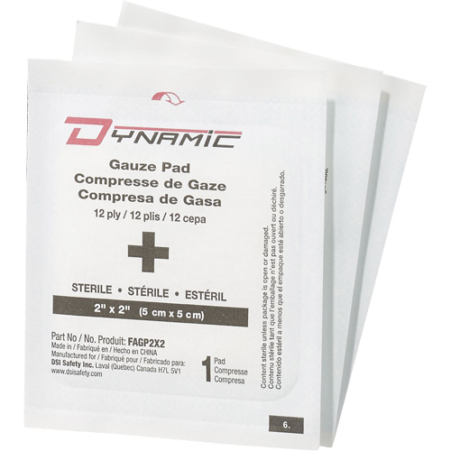 Gaze Dynamic, Tampon, 2" lo x 2" la, St&eacute;rile, Dispositif m&eacute;dical Classe 1 Oxford Builders Supplies Inc