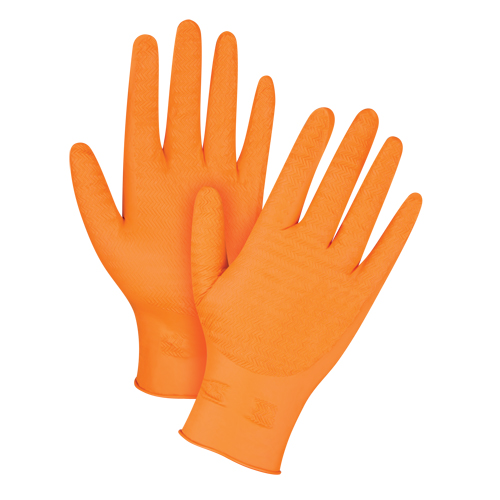 Heavyweight Gripper Gloves, Medium, Nitrile, 7-mil, Powder-Free, Orange Oxford Builders Supplies Inc
