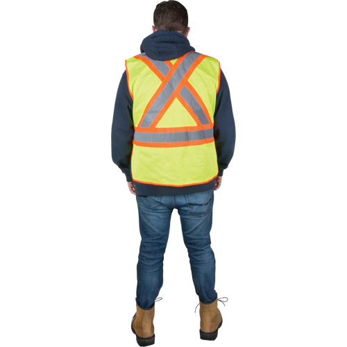 Flame-Resistant Surveyor Vest, High Visibility Lime-Yellow, Medium, Polyester Oxford Builders Supplies Inc