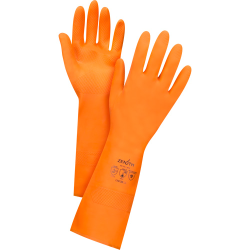 Premium Orange Chemical-Resistant Gloves, Size Large/9, 13" L, Rubber Latex, Flock-Lined Inner Lining, 28-mil Oxford Builders Supplies Inc