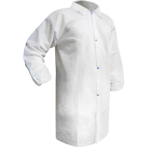 Disposable Lab Coat, Polypropylene, White, Medium Oxford Builders Supplies Inc