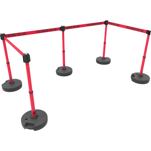 PLUS Barrier Post Set X5, Plastic, 42" H, Red Tape, 15' Tape Length Oxford Builders Supplies Inc