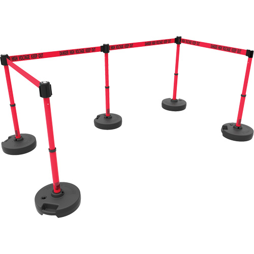 PLUS Barrier Post Set X5, Plastic, 42" H, Red Tape, 15' Tape Length Oxford Builders Supplies Inc