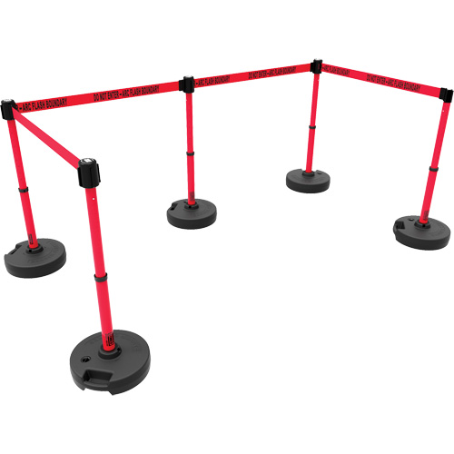 PLUS Barrier Post Set X5, Plastic, 42" H, Red Tape, 15' Tape Length Oxford Builders Supplies Inc