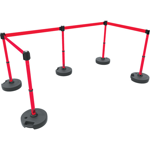 PLUS Barrier Post Set X5, Plastic, 42" H, Red Tape, 15' Tape Length Oxford Builders Supplies Inc