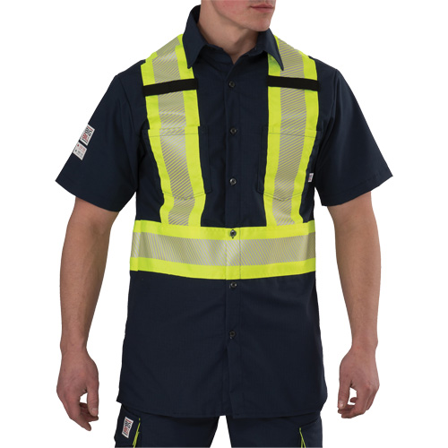 Chemise &agrave; manches courtes haute visibilit&eacute; r&eacute;sistant &agrave; la d&eacute;chirure, Polyester, Moyen (grande taille), Bleu marin Oxford Builders Supplies Inc