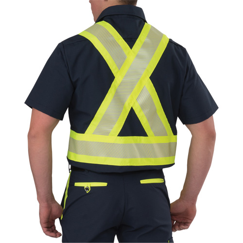 Chemise &agrave; manches courtes haute visibilit&eacute; r&eacute;sistant &agrave; la d&eacute;chirure, Polyester, Moyen (grande taille), Bleu marin Oxford Builders Supplies Inc