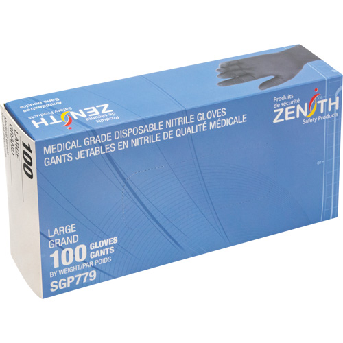 Puncture-Resistant Medical-Grade Disposable Gloves, Large, Nitrile, 5-mil, Powder-Free, Black, Class 2 Oxford Builders Supplies Inc