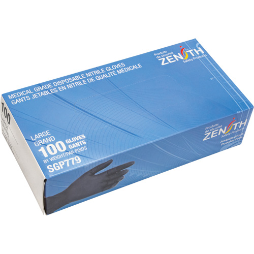 Puncture-Resistant Medical-Grade Disposable Gloves, Large, Nitrile, 5-mil, Powder-Free, Black, Class 2 Oxford Builders Supplies Inc