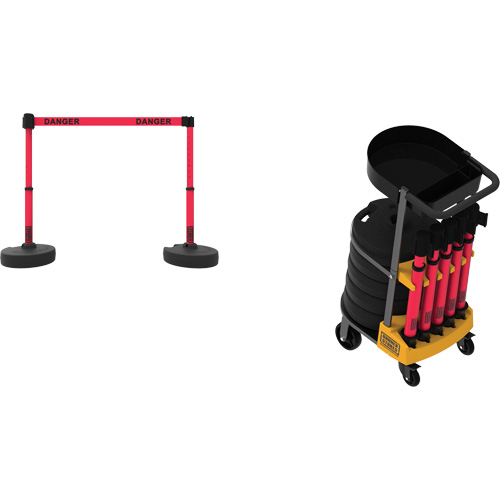 Plus Portable Barrier System Cart Package with Tray, 75' L, Metal/Plastic, Red Oxford Builders Supplies Inc