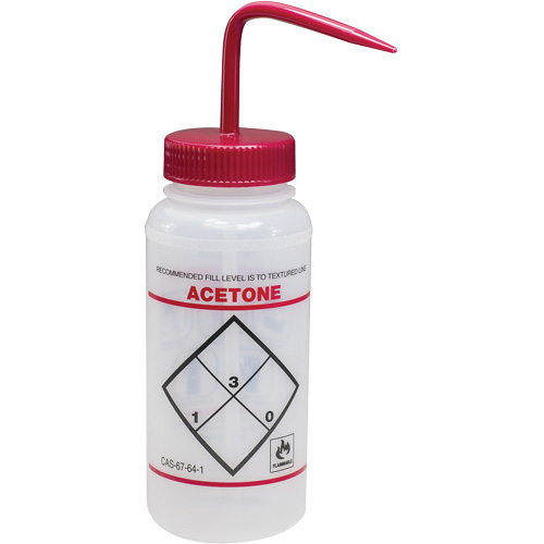 "Acetone" Safety-Labeled Wide-Mouth Wash Bottle, 16 oz. Oxford Builders Supplies Inc