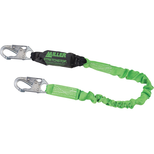 Miller&reg; StretchStop&reg; Shock-Absorbing Lanyard, 6', Locking Snap Hook Center, Locking Snap Hook Leg Ends, Polyester Oxford Builders Supplies Inc