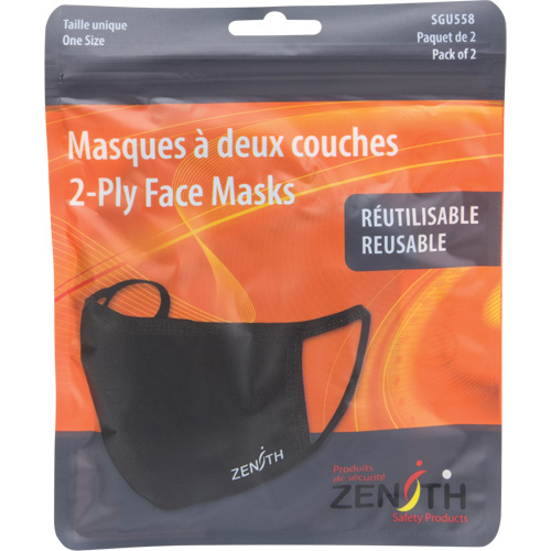 2-Ply Reusable Face Masks, Polyester, Black Oxford Builders Supplies Inc