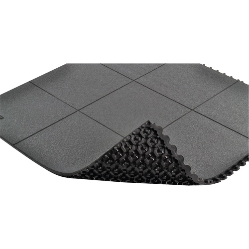 Cushion-Ease&reg; Interlocking Anti-Fatigue Mat, Pebbled, 3' x 3' x 3/4", Black, Natural Rubber Oxford Builders Supplies Inc