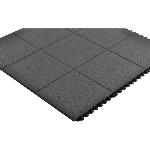 Cushion-Ease&reg; Interlocking Anti-Fatigue Mat, Pebbled, 3' x 3' x 3/4", Black, Natural Rubber Oxford Builders Supplies Inc