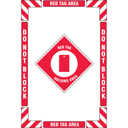 Trousse de marquage du sol ?Red Tag Holding Area? (zone de stockage des &eacute;tiquettes rouges), Adh&eacute;sif, Anglais avec pictogramme Oxford Builders Supplies Inc