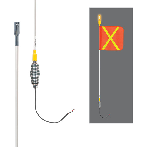 Tiges de s&eacute;curit&eacute; tout-temps de s&eacute;rie lourde avec lumi&egrave;re DEL constante Safety Whip, Fixation Ressort, Hauteur 3', Orange avec X r&eacute;fl&eacute;chissant Oxford Builders Supplies Inc