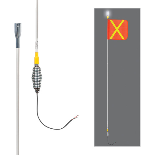 Tiges de s&eacute;curit&eacute; tout-temps de s&eacute;rie lourde avec lumi&egrave;re DEL constante Safety Whip, Fixation Ressort, Hauteur 10', Orange avec X r&eacute;fl&eacute;chissant Oxford Builders Supplies Inc