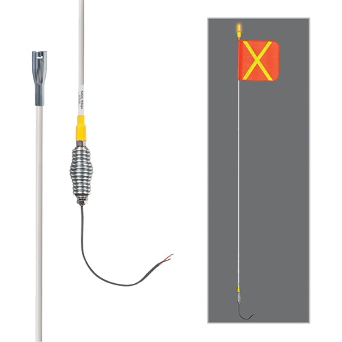 Tiges de s&eacute;curit&eacute; tout-temps de s&eacute;rie lourde avec lumi&egrave;re DEL constante Safety Whip, Fixation Ressort, Hauteur 12', Orange avec X r&eacute;fl&eacute;chissant Oxford Builders Supplies Inc