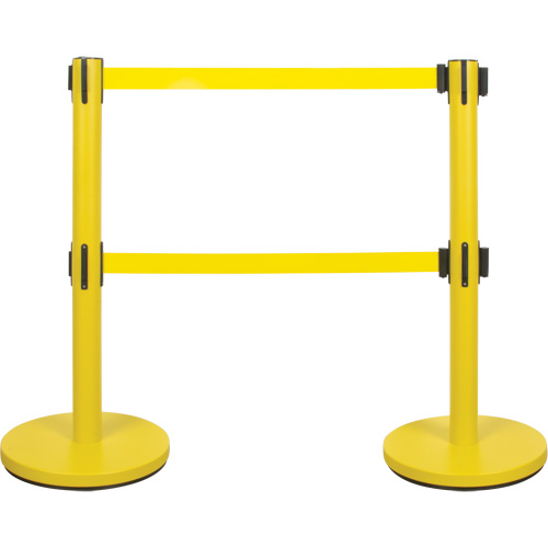 Barri&egrave;re pour le contr&ocirc;le des foules &agrave; courroie double, Acier, 35" h, Ruban Jaune, Longueur du ruban 7' Oxford Builders Supplies Inc