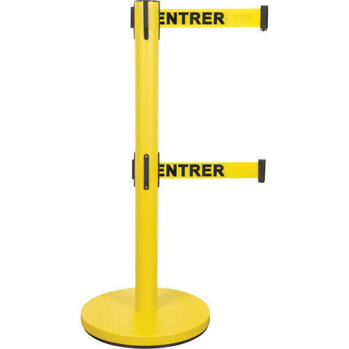 Dual Belt Crowd Control Barrier, Steel, 35" H, Yellow Tape, 7' Tape Length Oxford Builders Supplies Inc