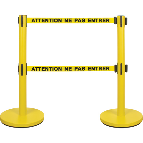 Dual Belt Crowd Control Barrier, Steel, 35" H, Yellow Tape, 7' Tape Length Oxford Builders Supplies Inc