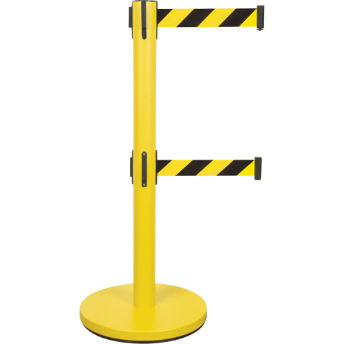 Barri&egrave;re pour le contr&ocirc;le des foules &agrave; courroie double, Acier, 35" h, Ruban Noir/Jaune, Longueur du ruban 7' Oxford Builders Supplies Inc