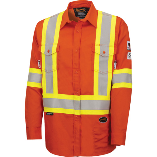7743 FR-Tech&reg; Flame-Resistant Safety Shirt, Small, High Visibility Orange Oxford Builders Supplies Inc