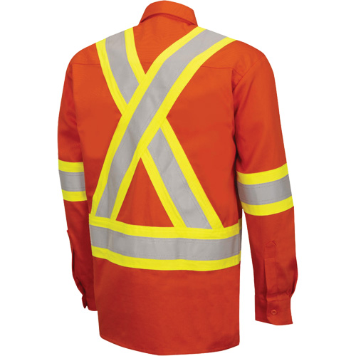 7743 FR-Tech&reg; Flame-Resistant Safety Shirt, Small, High Visibility Orange Oxford Builders Supplies Inc