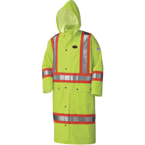 5897 Manteau long imperm&eacute;able et ignifuge, Grand, Jaune lime haute visibilit&eacute; Oxford Builders Supplies Inc
