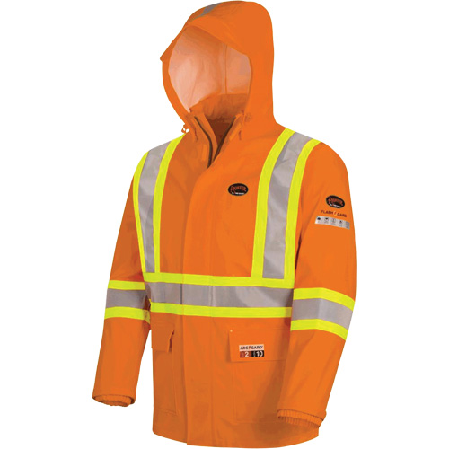 5880 Manteau de pluie ignifuge et protection contre les &eacute;clats d'arc &eacute;lectrique, T-petit, Orange haute visibilit&eacute;, 10 cal/cm² Oxford Builders Supplies Inc