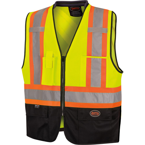 6895 Veste de s&eacute;curit&eacute; haute visibilit&eacute; bicolore avec fermeture &agrave; glissi&egrave;re sur tout le devant, Noir/Jaune lime haute visibilit&eacute;, 2T-Grand/3T-Grand, Polyester Oxford Builders Supplies Inc